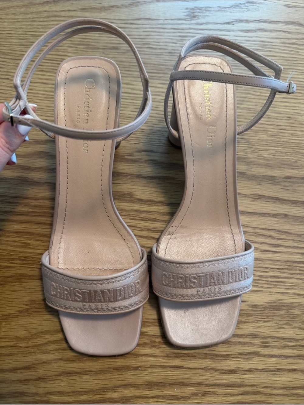 Dior Blush Leather Ankle-Strap Heels